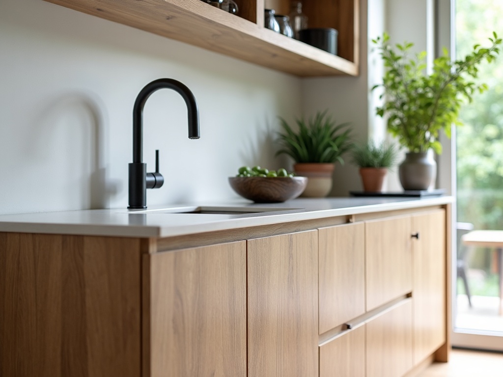 Natural oak kitchen cabinets render